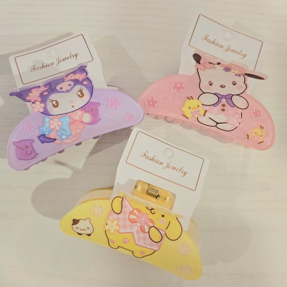 Cute Hair Claws Set of 3 - Pink, Purple, Yellow